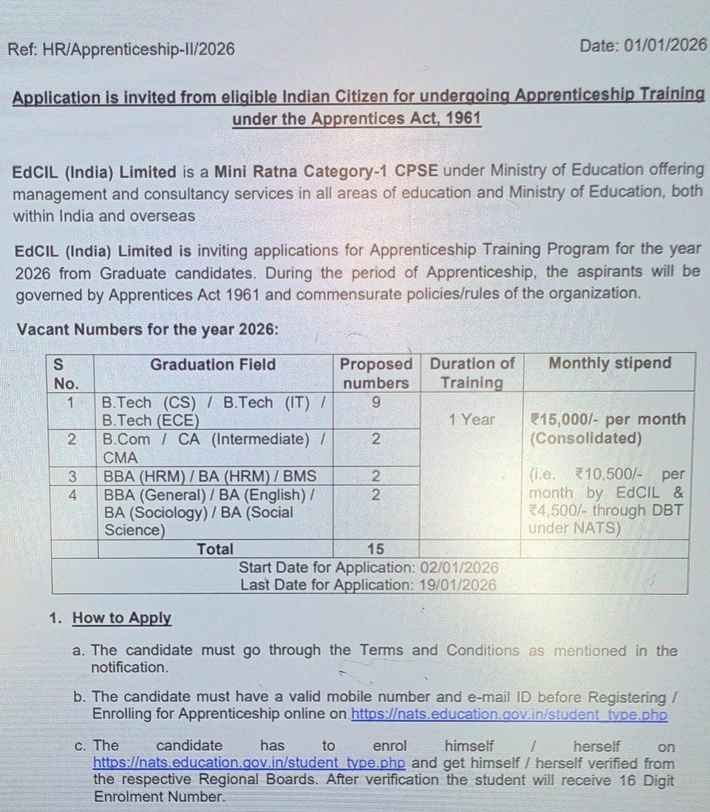 EdCIL (India) से जुड़कर लीजिए प्रैक्टिकल ट्रेनिंग…इन सब्जेक्ट्स में ग्रेजुएट करें अप्रेंटिसशिप…इतना मिलेगा स्टाइपेंड