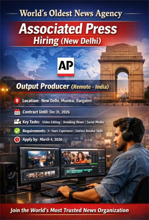 जनर्लिज्म से जुड़े युवाओं के लिए अच्छी ख़बर…इस बड़ी इंटरनेशनल न्यूज एजेंसी में बनिए आउटपुट प्रोड्युसर