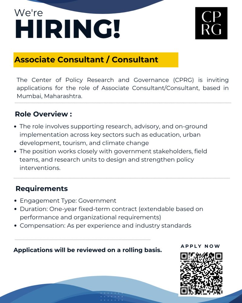 CPRG में Associate Consultant के पदों पर निकली वैकेंसी…जल्द करें अप्लाई
