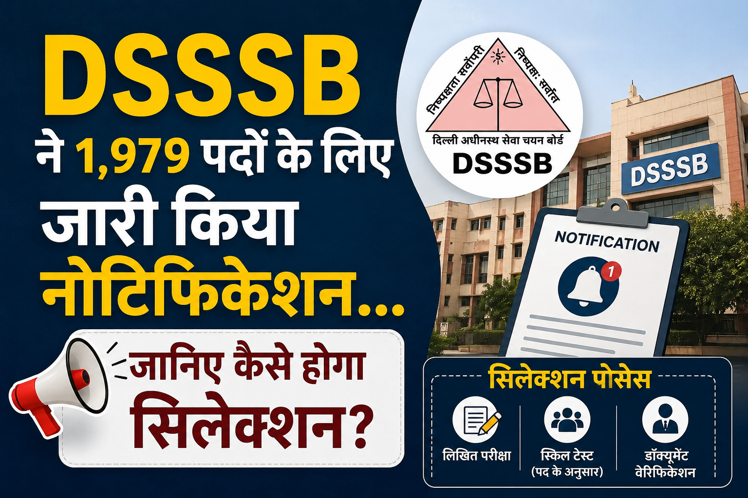 DSSSB ने 1,979 पदों के लिए जारी किया नोटिफिकेशन…जानिए कैसे होगा सिलेक्शन?
