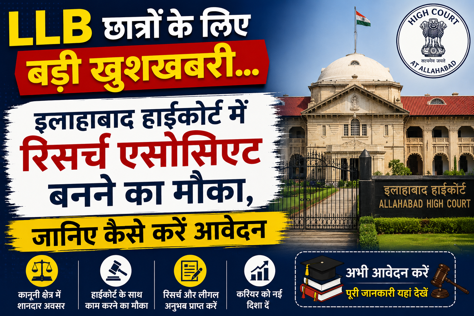 LLB छात्रों के लिए खुशख़बरी…इलाहाबाद हाईकोर्ट में रिसर्च एसोसिएट्स की हो रही है भर्ती..ऐसे करें अप्लाई
