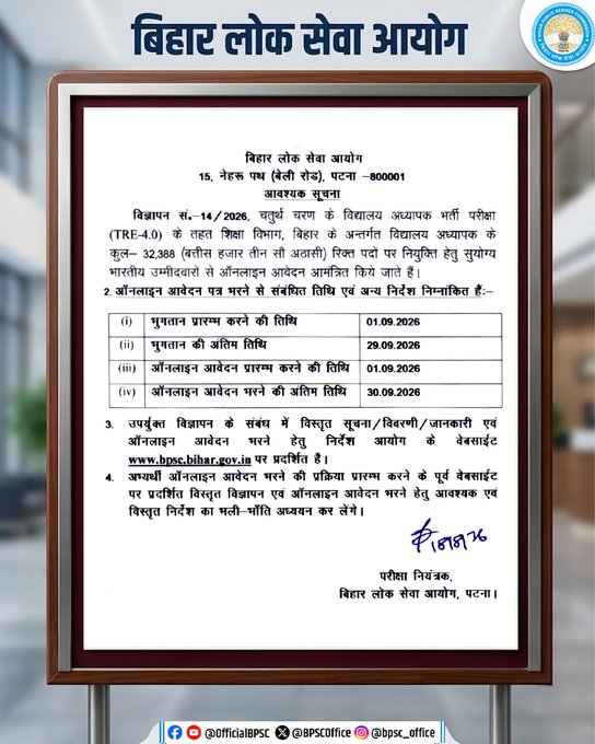 बिहार में 32,388 टीचर्स भर्ती का जारी हुआ नोटिफिकेशन…जानिए कैसे होगा सिलेक्शन?